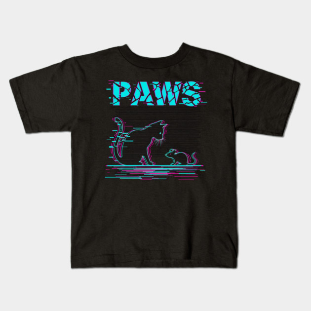 Unique Glitch Art Cat Gift - Retro PAWS Parody Kitten Lover Tee Kids T-Shirt by OUTFITPAW