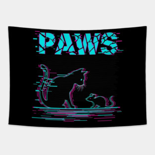 Unique Glitch Art Cat Gift - Retro PAWS Parody Kitten Lover Tee Tapestry