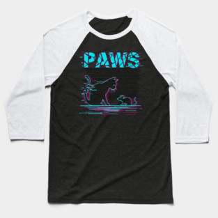 Unique Glitch Art Cat Gift - Retro PAWS Parody Kitten Lover Tee Baseball T-Shirt