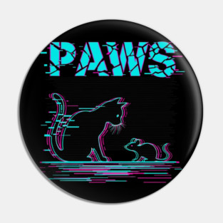 Unique Glitch Art Cat Gift - Retro PAWS Parody Kitten Lover Tee Pin