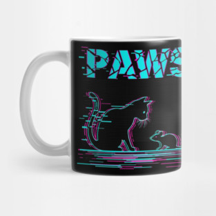 Unique Glitch Art Cat Gift - Retro PAWS Parody Kitten Lover Tee Mug