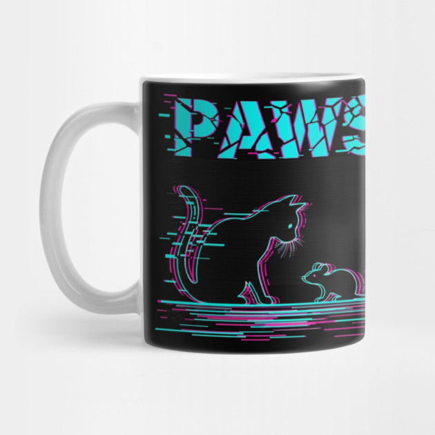 Unique Glitch Art Cat Gift - Retro PAWS Parody Kitten Lover Tee by OUTFITPAW