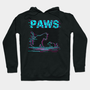 Unique Glitch Art Cat Gift - Retro PAWS Parody Kitten Lover Tee Hoodie