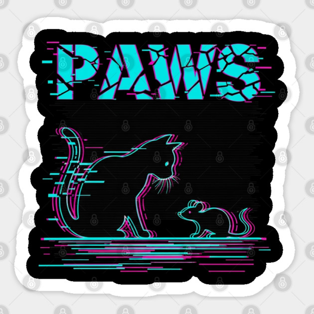 Unique Glitch Art Cat Gift - Retro PAWS Parody Kitten Lover Tee Sticker by OUTFITPAW