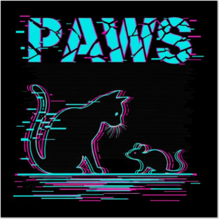 Unique Glitch Art Cat Gift - Retro PAWS Parody Kitten Lover Tee Posters and Art