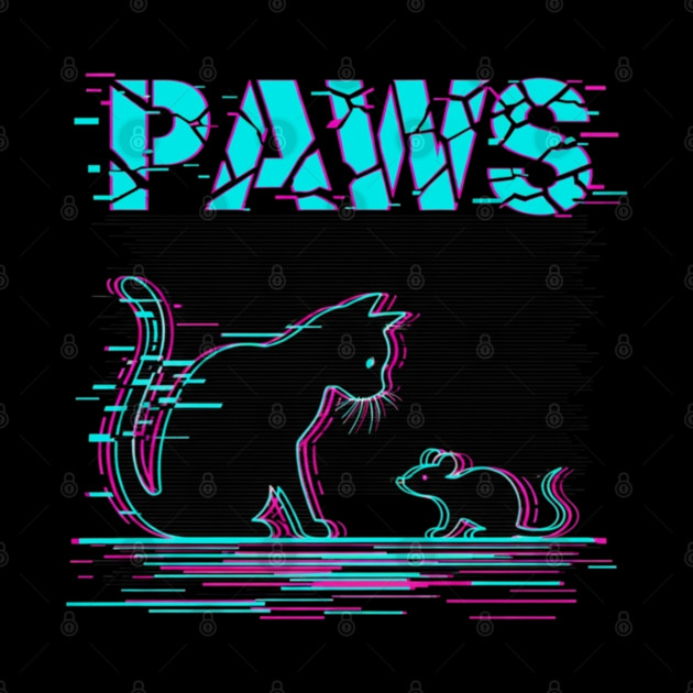 Unique Glitch Art Cat Gift - Retro PAWS Parody Kitten Lover Tee by OUTFITPAW
