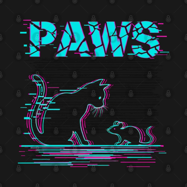 Unique Glitch Art Cat Gift - Retro PAWS Parody Kitten Lover Tee by OUTFITPAW