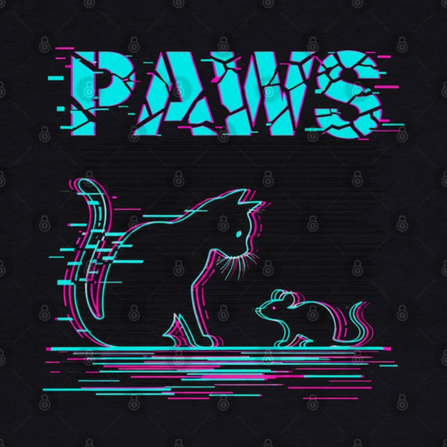 Unique Glitch Art Cat Gift - Retro PAWS Parody Kitten Lover Tee by OUTFITPAW