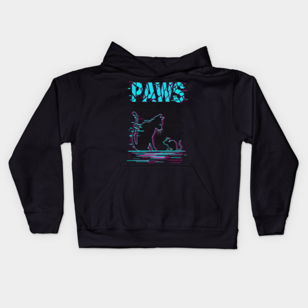 Unique Glitch Art Cat Gift - Retro PAWS Parody Kitten Lover Tee Kids Hoodie by OUTFITPAW