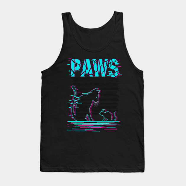 Unique Glitch Art Cat Gift - Retro PAWS Parody Kitten Lover Tee Tank Top by OUTFITPAW