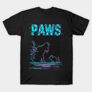 Unique Glitch Art Cat Gift - Retro PAWS Parody Kitten Lover Tee T-Shirt
