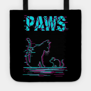 Unique Glitch Art Cat Gift - Retro PAWS Parody Kitten Lover Tee Tote