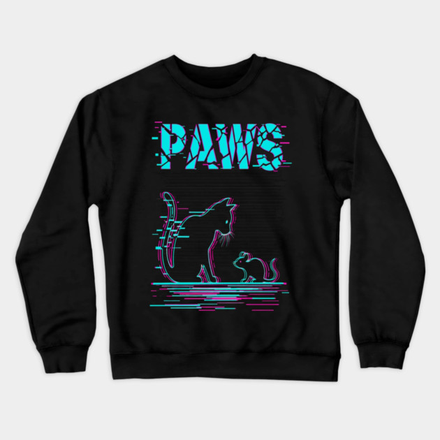 Unique Glitch Art Cat Gift - Retro PAWS Parody Kitten Lover Tee Crewneck Sweatshirt by OUTFITPAW