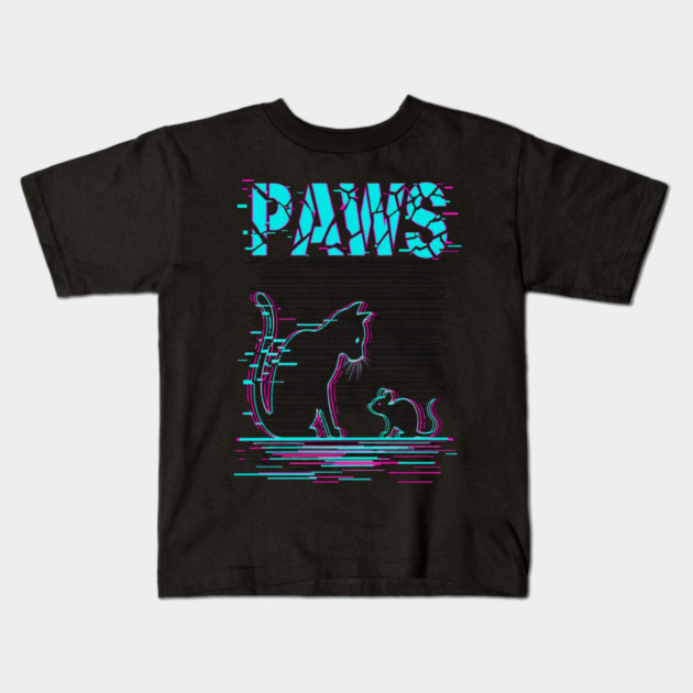 Unique Glitch Art Cat Gift - Retro PAWS Parody Kitten Lover Tee Kids T-Shirt by OUTFITPAW