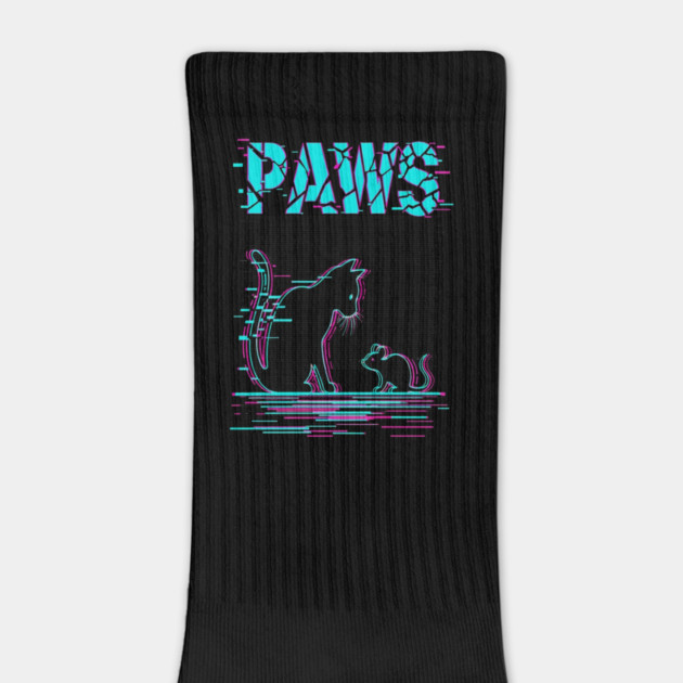 Unique Glitch Art Cat Gift - Retro PAWS Parody Kitten Lover Tee by OUTFITPAW
