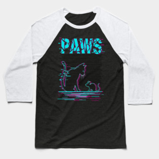 Unique Glitch Art Cat Gift - Retro PAWS Parody Kitten Lover Tee Baseball T-Shirt