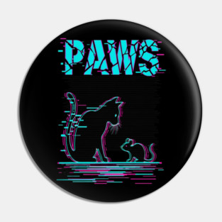 Unique Glitch Art Cat Gift - Retro PAWS Parody Kitten Lover Tee Pin
