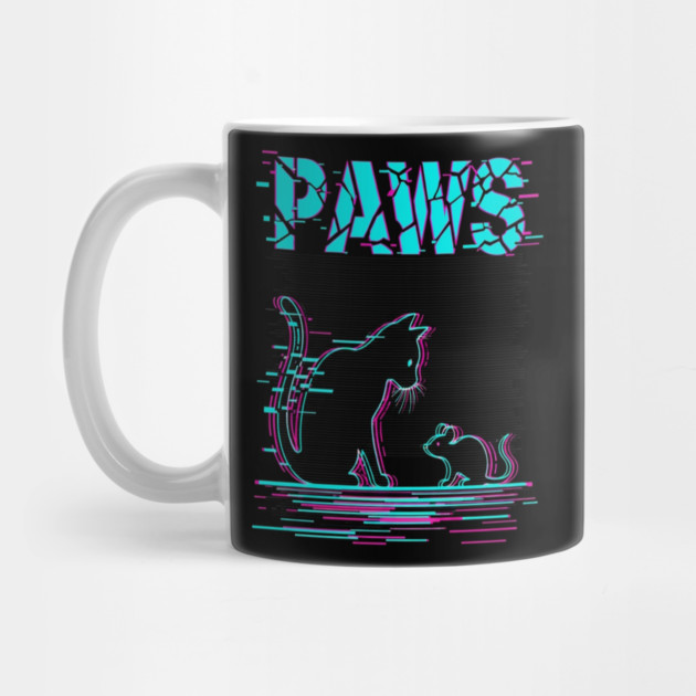 Unique Glitch Art Cat Gift - Retro PAWS Parody Kitten Lover Tee by OUTFITPAW
