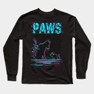 Unique Glitch Art Cat Gift - Retro PAWS Parody Kitten Lover Tee Long Sleeve T-Shirt