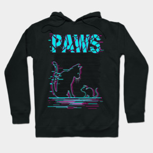 Unique Glitch Art Cat Gift - Retro PAWS Parody Kitten Lover Tee Hoodie