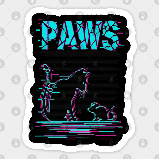 Unique Glitch Art Cat Gift - Retro PAWS Parody Kitten Lover Tee Sticker by OUTFITPAW