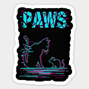 Unique Glitch Art Cat Gift - Retro PAWS Parody Kitten Lover Tee Magnet