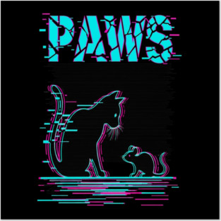 Unique Glitch Art Cat Gift - Retro PAWS Parody Kitten Lover Tee Posters and Art