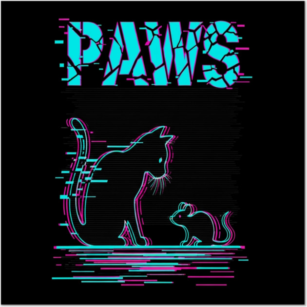Unique Glitch Art Cat Gift - Retro PAWS Parody Kitten Lover Tee Wall Art by OUTFITPAW