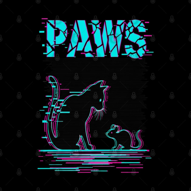 Unique Glitch Art Cat Gift - Retro PAWS Parody Kitten Lover Tee by OUTFITPAW