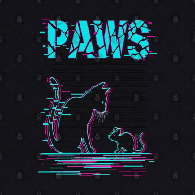 Unique Glitch Art Cat Gift - Retro PAWS Parody Kitten Lover Tee by OUTFITPAW
