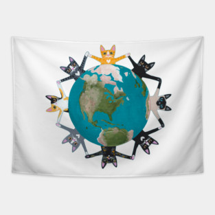 Earth Day Cats Tapestry