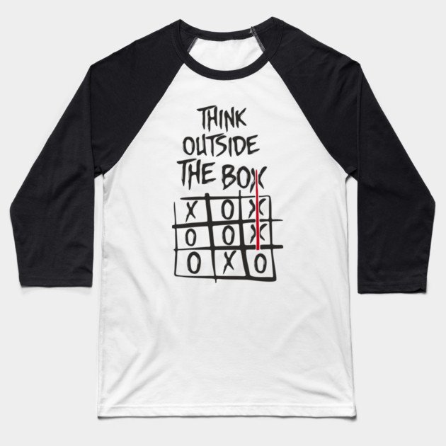 Think Outside the Box Nonconformist Sarcasm Baseball T-Shirt by Anticorporati