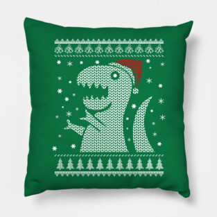 Christmas Dino Ugly Sweater Pillow