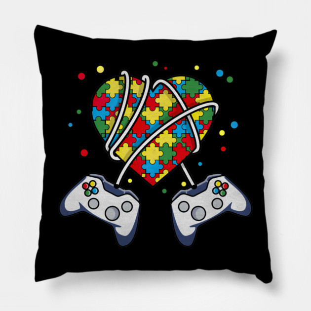 Autistic Gamer Autism Awareness Month Video Gaming Cute Pillow by yangho