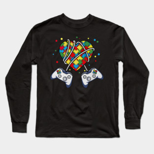 Autistic Gamer Autism Awareness Month Video Gaming Cute Long Sleeve T-Shirt