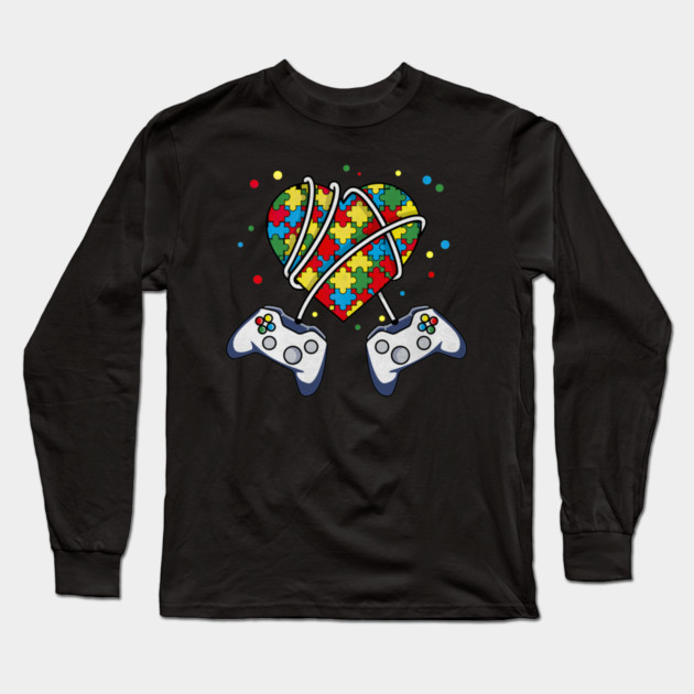 Autistic Gamer Autism Awareness Month Video Gaming Cute Long Sleeve T-Shirt by yangho