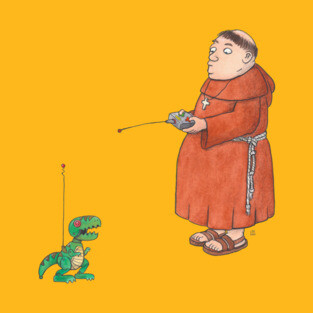 Monk with Remote-Controlled Toy Robot Dinosaur T-Shirt
