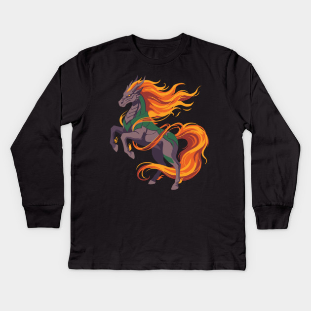 Blazing Spirit Stallion Kids Long Sleeve T-Shirt by Designed By Marty