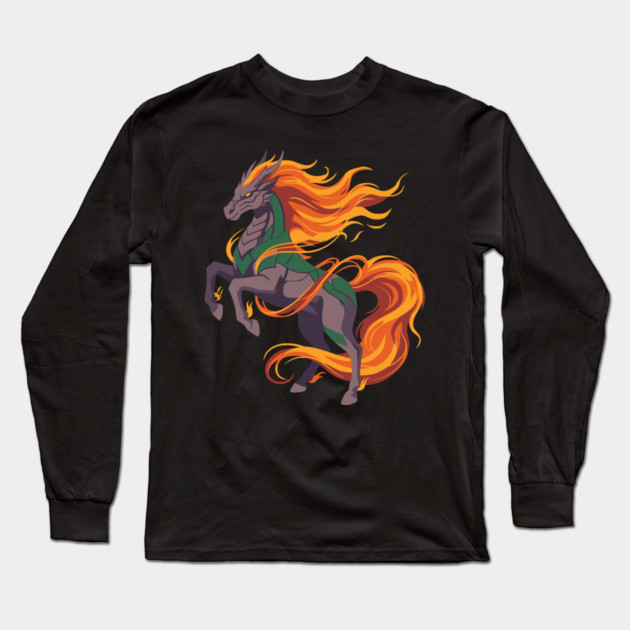 Blazing Spirit Stallion Long Sleeve T-Shirt by Designed By Marty