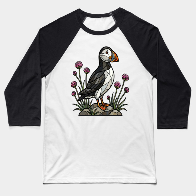 Northern Puffin on Coastal Rocks Baseball T-Shirt by BirdsnStuff