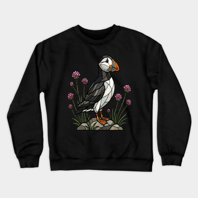 Northern Puffin on Coastal Rocks Crewneck Sweatshirt by BirdsnStuff
