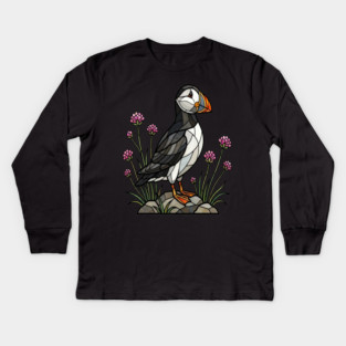 Northern Puffin on Coastal Rocks Kids Long Sleeve T-Shirt
