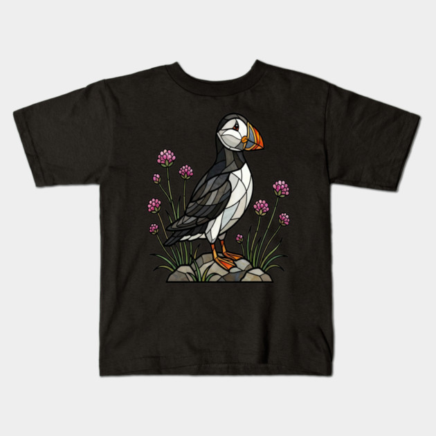 Northern Puffin on Coastal Rocks Kids T-Shirt by BirdsnStuff