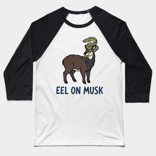 Eel on Musk Baseball T-Shirt by Designed By Marty