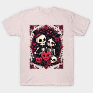 Valloween Loving Skeleton Couple T-Shirt