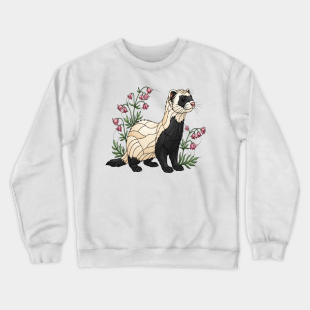 Black-footed Ferret Blossom Art Crewneck Sweatshirt by BirdsnStuff