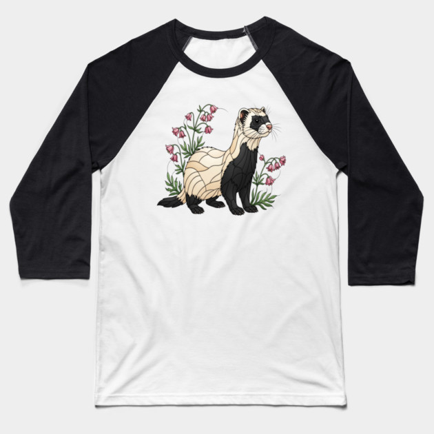Black-footed Ferret Blossom Art Baseball T-Shirt by BirdsnStuff