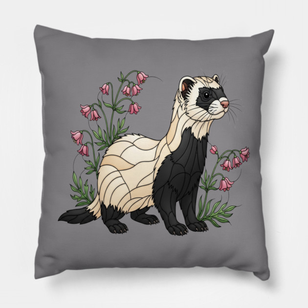 Black-footed Ferret Blossom Art Pillow by BirdsnStuff