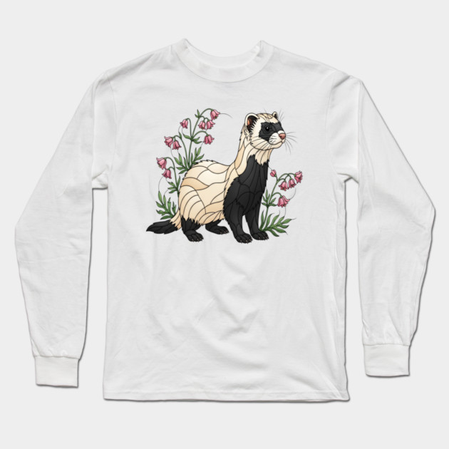 Black-footed Ferret Blossom Art Long Sleeve T-Shirt by BirdsnStuff