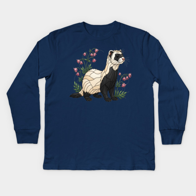 Black-footed Ferret Blossom Art Kids Long Sleeve T-Shirt by BirdsnStuff